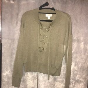 FOREVER 21 DARK GREEN LACE UP SWEATER